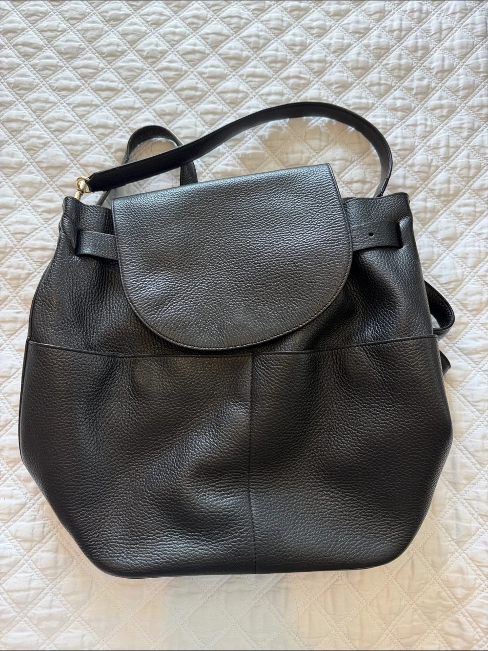 Cuyana Black Pebbled Convertible Leather Backpack and Shoulder Bag